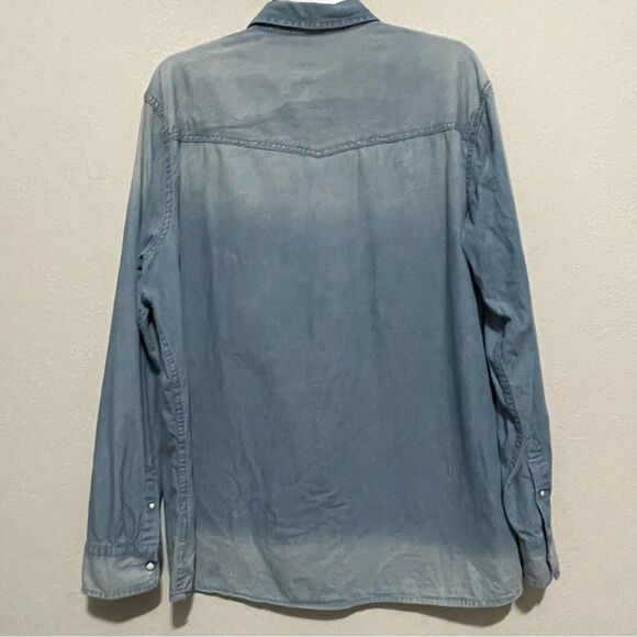 Livergy Men’s Denim Shirt w/ Pearl Snaps Ombré Coloring 100% Cotton Size XL - Picture 9 of 9